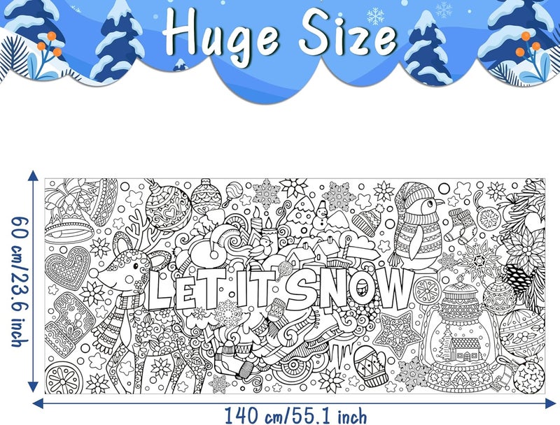 Dvbonike Jumbo Winter Mandala Coloring Poster Giant Let It Snow Color-in Paper Poster DIY Drawing Blank Doodle Art Banner 55.1 x 23.6 inch Decoration, Home School Activity Party Supplies for Kids - Image 2